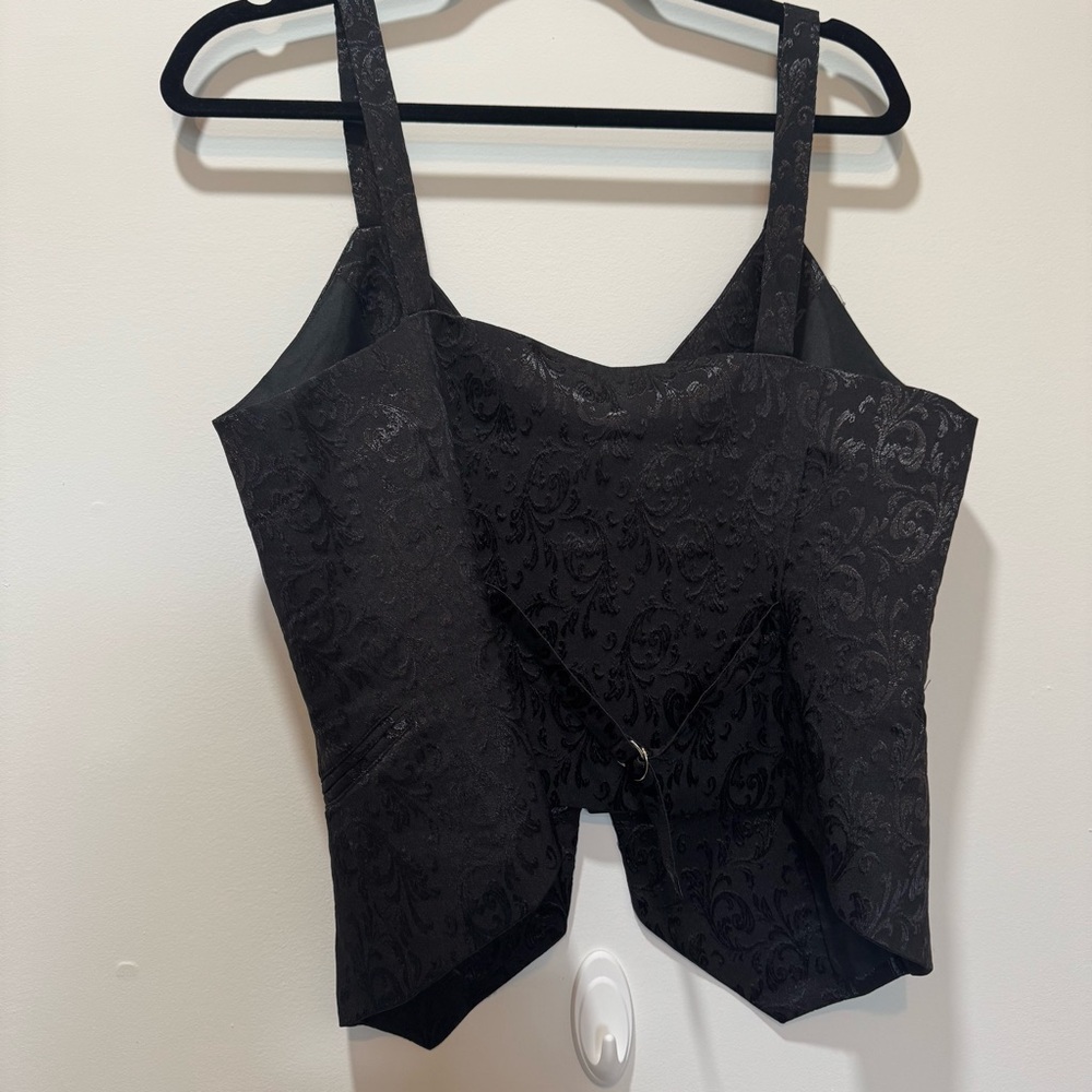 Black Brocade Button-Front Vest | New with Tags - Picture 2 of 10